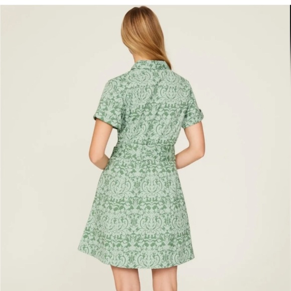 Hill House Home Green Patterned Women's Dress, XS. Great condition. With tie. - Picture 2 of 6